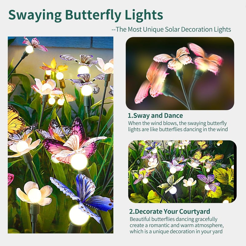 FENSAN Solar Garden Lights,4packs-32LED Outdoor Solar Powered Decor for Yard, Patio, Pathway, IP65 Waterproof Butterfly Lights - Image 3